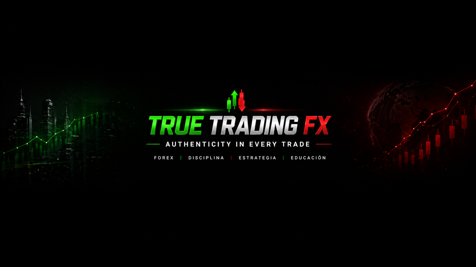 Terminal de trading con velas japonesas y tendencia